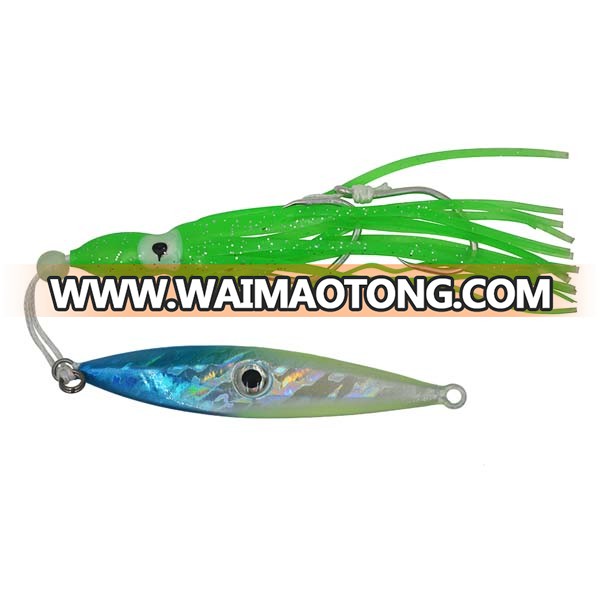 Trolling Skirt Tuna Saltwater Rigged Lead Jig Octopus Squid Skirt Assist Hook Fishing Metal Jig